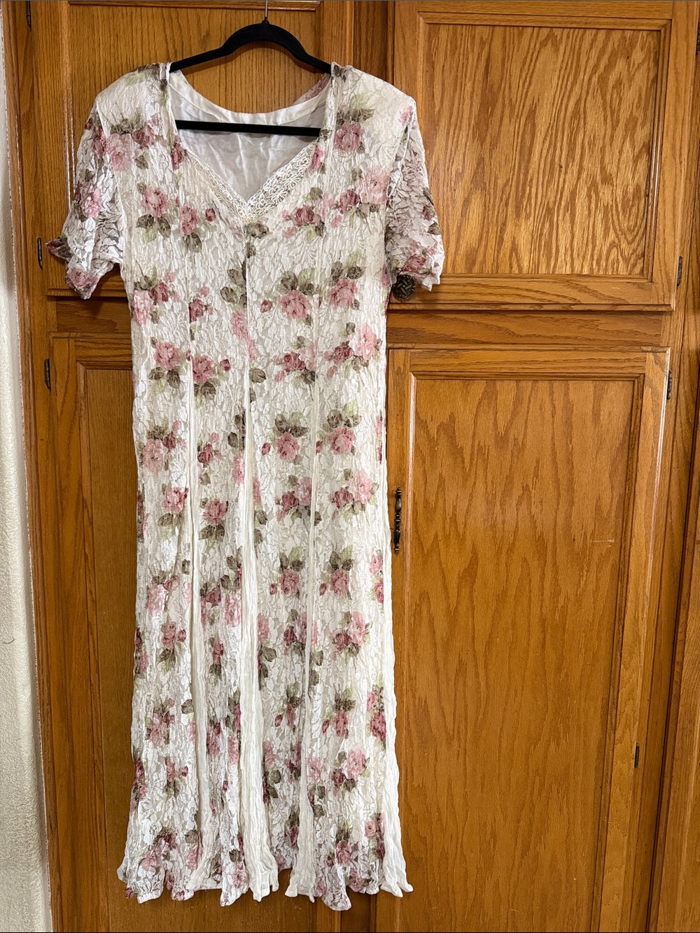 Vintage American Age Cream Maxi Dress with Pink Rose Print